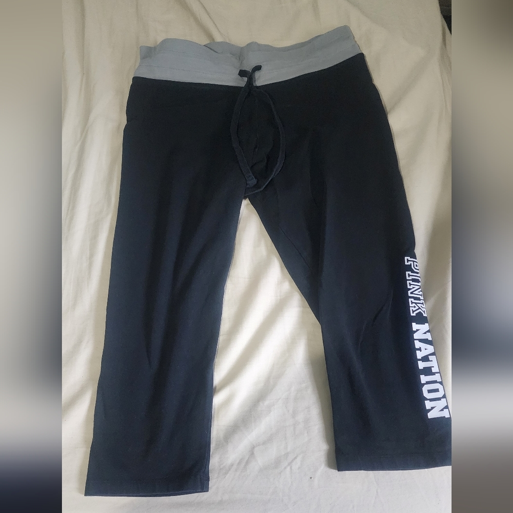 Women's Black Cropped Sweatpants with Light Gray Waistband